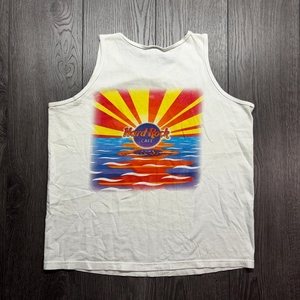 Vintage Hard Rock Cafe Las Vegas Tank Top Mens Medium White Sunset Graphic USA